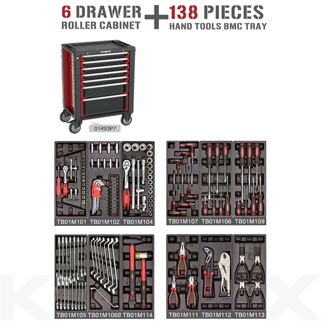 Kinbox Workshop Garage Mechanic Toolbox Storage with 138 PCS Tools
